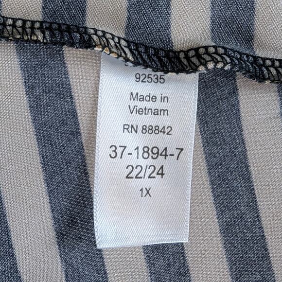 NWOT Woman Within Asymmetrical Black and Tan Striped Swing Tunic 2X - Picture 8 of 9